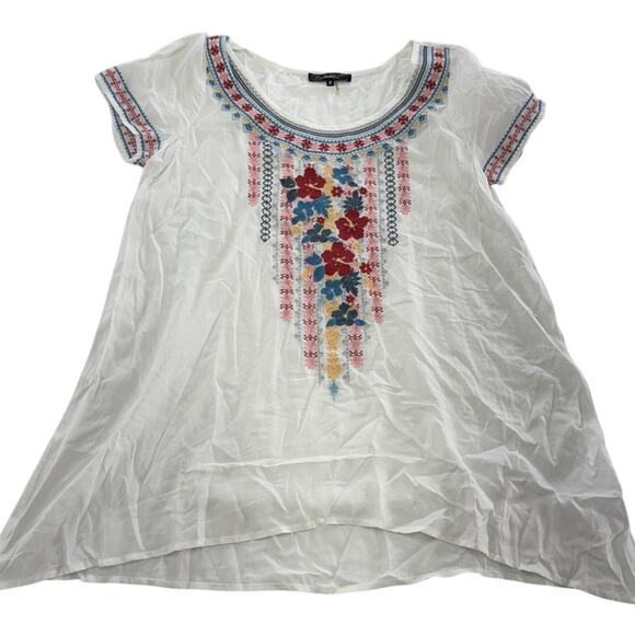 Andree by Unit Shirt Womens Small White Embroidered Floral Boho Rayon Tunic Top - Picture 1 of 6